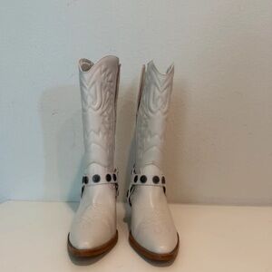 White Heeled Boots with Embellishments